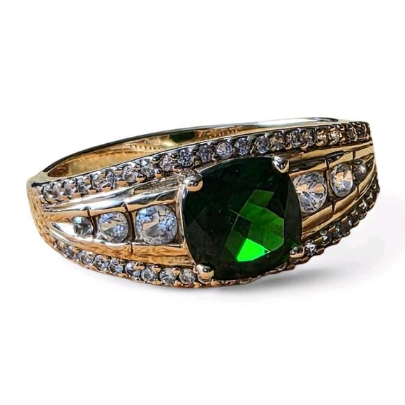 10k Yellow Gold Ring 1.42ct Square Cushion Chrome Diopside W/.57 Zircon Size 8 - Picture 9 of 12